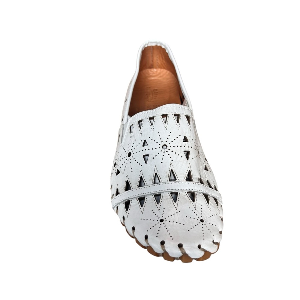 Spring Step Fusaro White Leather Laser Cut Women’s Flats - Picture 2 of 8